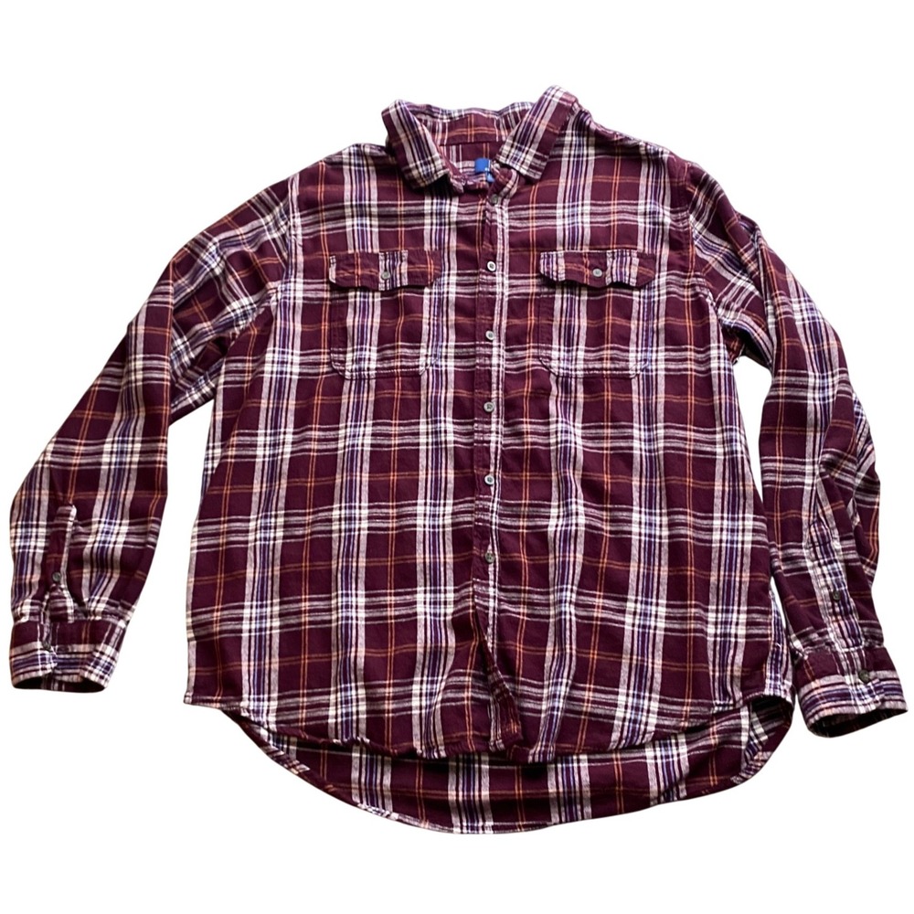 George Men's 2XLT Burgundy Plaid Flannel‎ Button Down Shirt Tall, Front Pockets